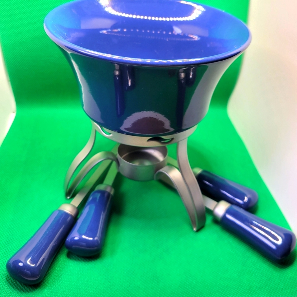 Vibrant Blue Ceramic Chocolate Fondu Pot